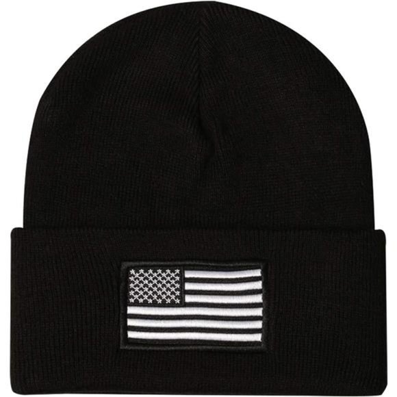Men’s US American Flag Embroidered Folded Cuff Skull Beanie Cap Comfortable - Picture 3 of 4